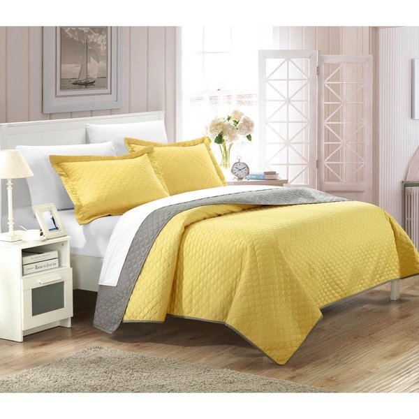 Chic Home Chic Home QS3382-US Jasper Reversible Color Block Modern Quilt Set - Yellow - Queen - 3 Piece QS3382-US